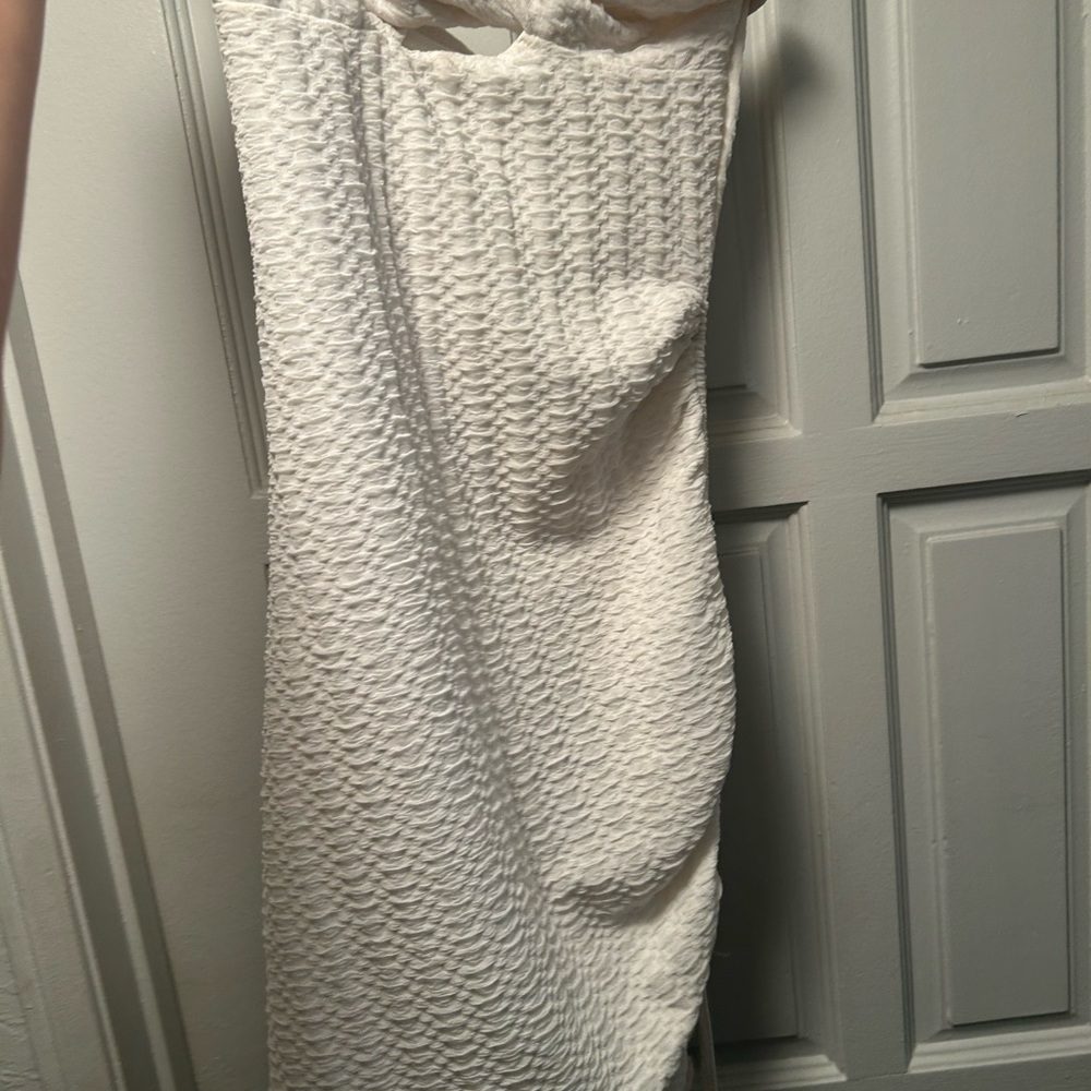 White Textured Strapless Dress